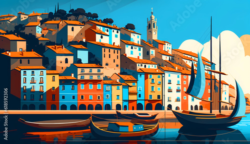 Illustration of beautiful view of the city of Porto  Portugal