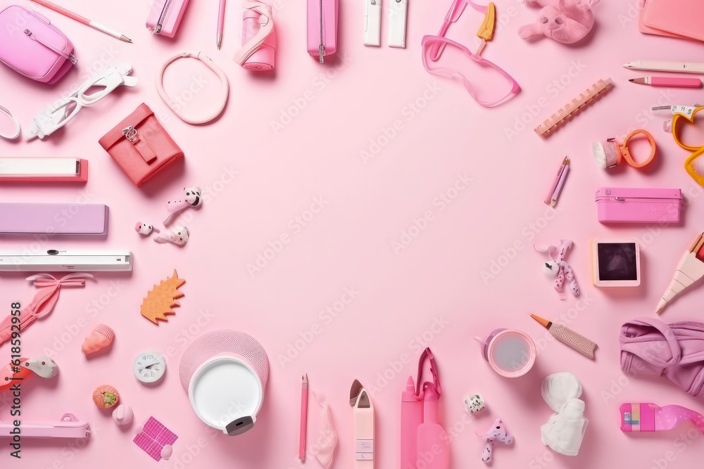 Generative AI illustration of School supplies, pencils, pens, paints, notebooks in brightly colored backgrounds Generative AI illustration of School supplies, pencils, pens, paints, notebooks in brightly colored backgrounds