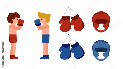 boxeadores peleando con guantes y cascos vector