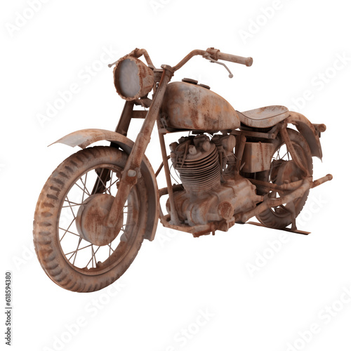 Rusty motor bike cycle on transparent background white background, png file with generative ai