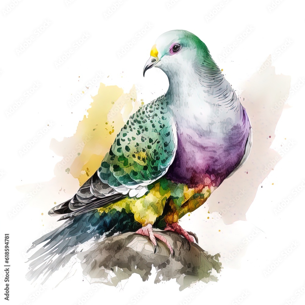 fruit dove hand drawn with watercolors isolated on white background