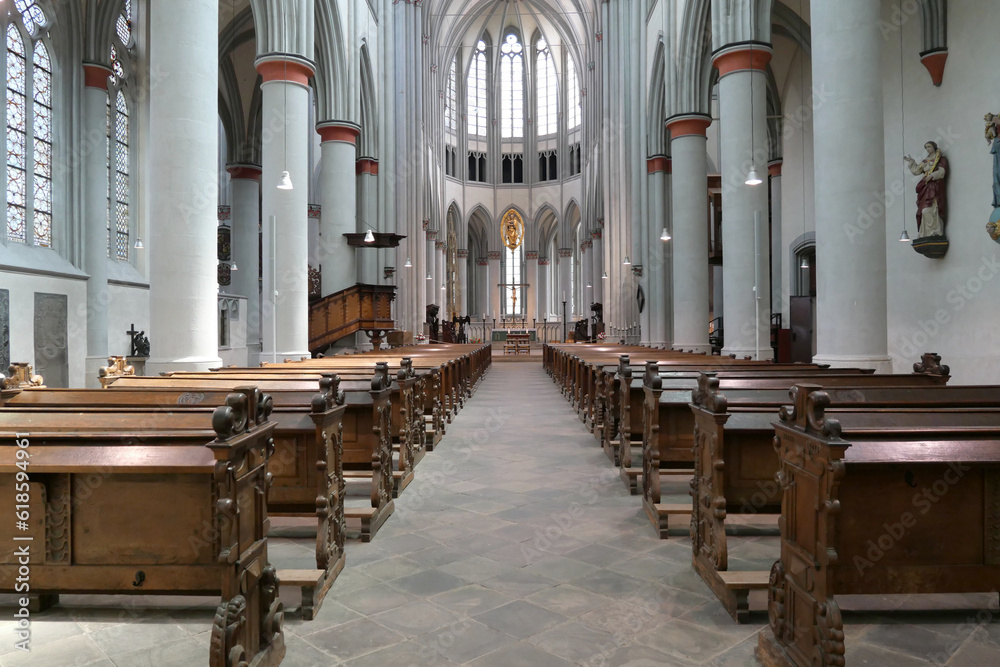 Inside of the beautiful gothic Altenberger Dom cathedral in Odenthal, North Rhine-Westphalia, Germany