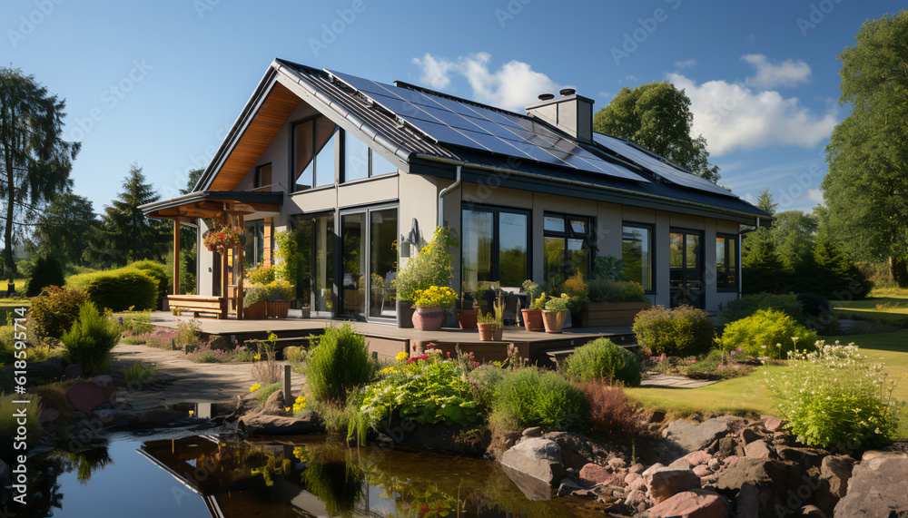 Finnish south facing house with solar panels on the roof