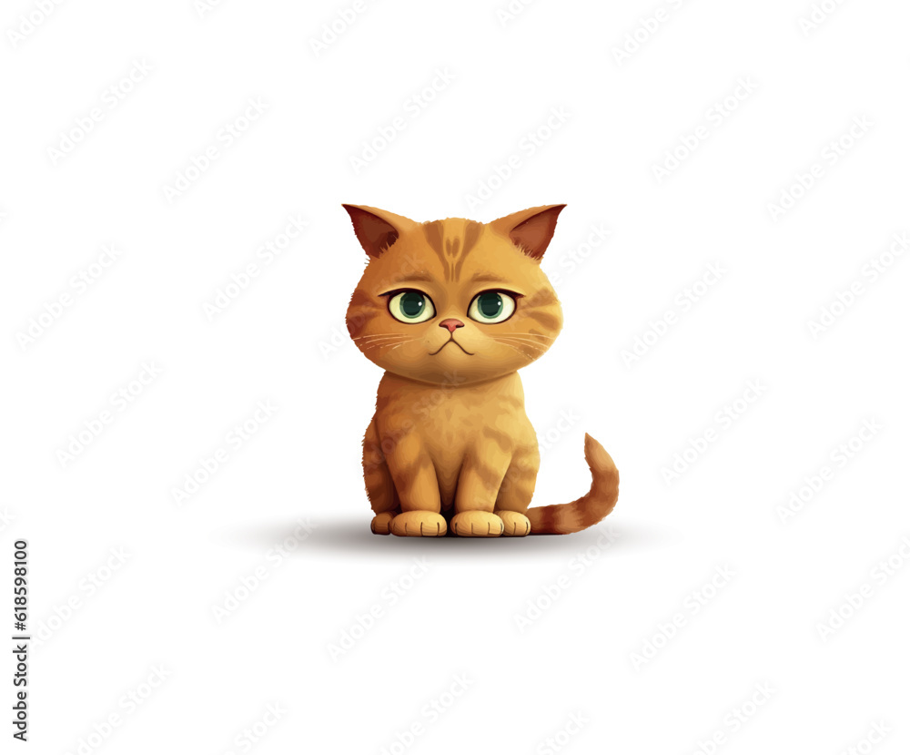 Fototapeta premium Cartoon kitten on a white background. Vector illustration