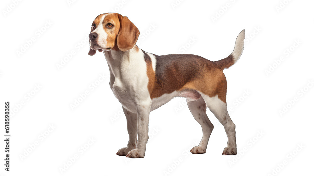 Red and White Beagle Dog isolated on a transparent background