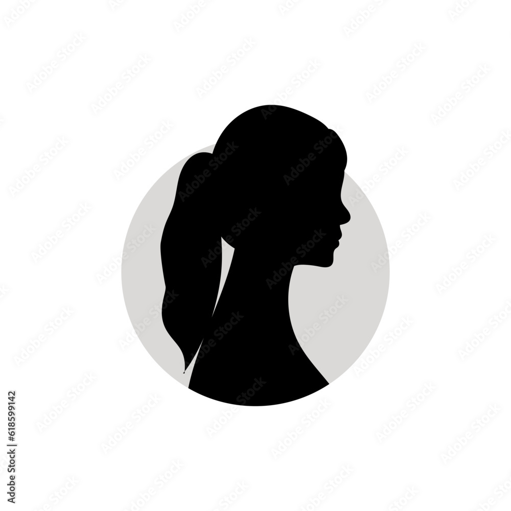 Silhouette of a female head. Vector illustration on white background.