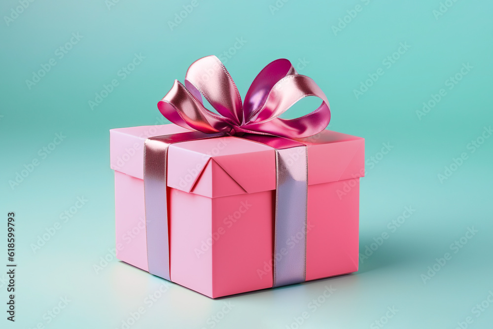 A yellow gift box with a purple ribbon. Generative AI. A yellow gift box with a purple ribbon. Generative AI.