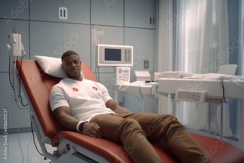 Blood donor at donation. Also concept image for World blood donor day - June 14