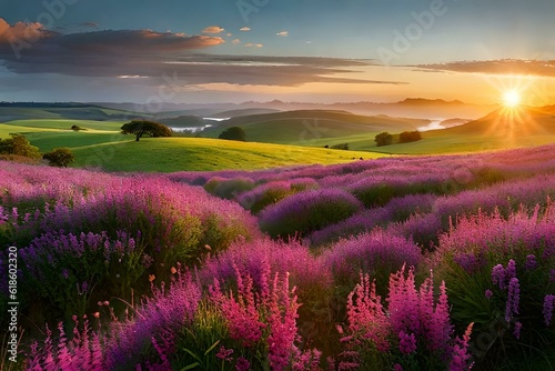 lavender field at sunset Generated Ai
