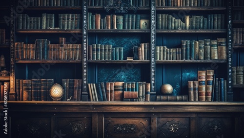 a wooden bookshelf with lots of books Generative AI
