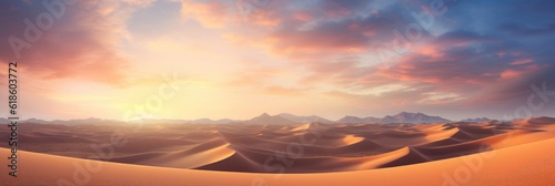 A panorama of the Sahara or a desert in the evening light, generative ai