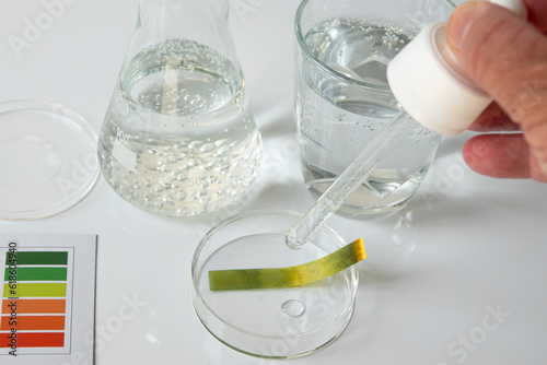 Canvastavla test strip with water sample, water PH testing