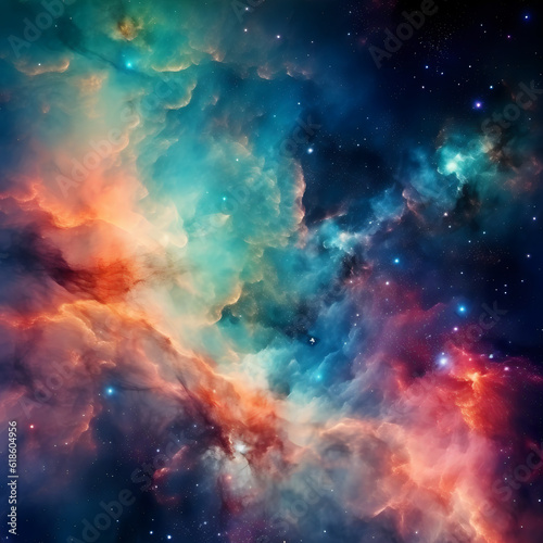 Canvas of the Cosmos Filled with a Rainbow Nebula and an Expanse of Stars