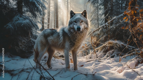 Wolf in the snow forest 