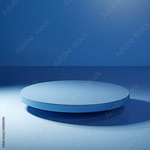Simple Stage and Round Blue Podium Against a Background of Soft Shadows, Product Presentation, mockup, display © ZDC