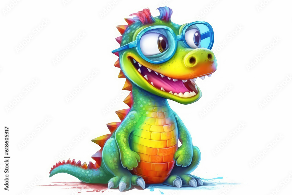 Rainbow alligator wearing glasses isolated on a white background Rainbow alligator wearing glasses isolated on a white background