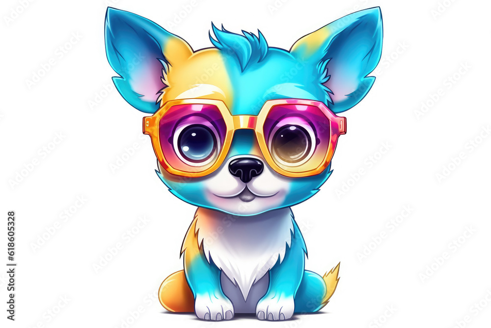 Colorful Chihuahua wearing glasses isolated on a white background