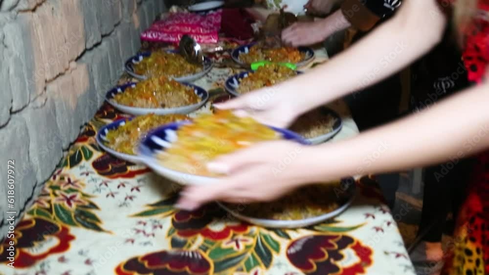 plov in the plates on the table plov in the plates on the table