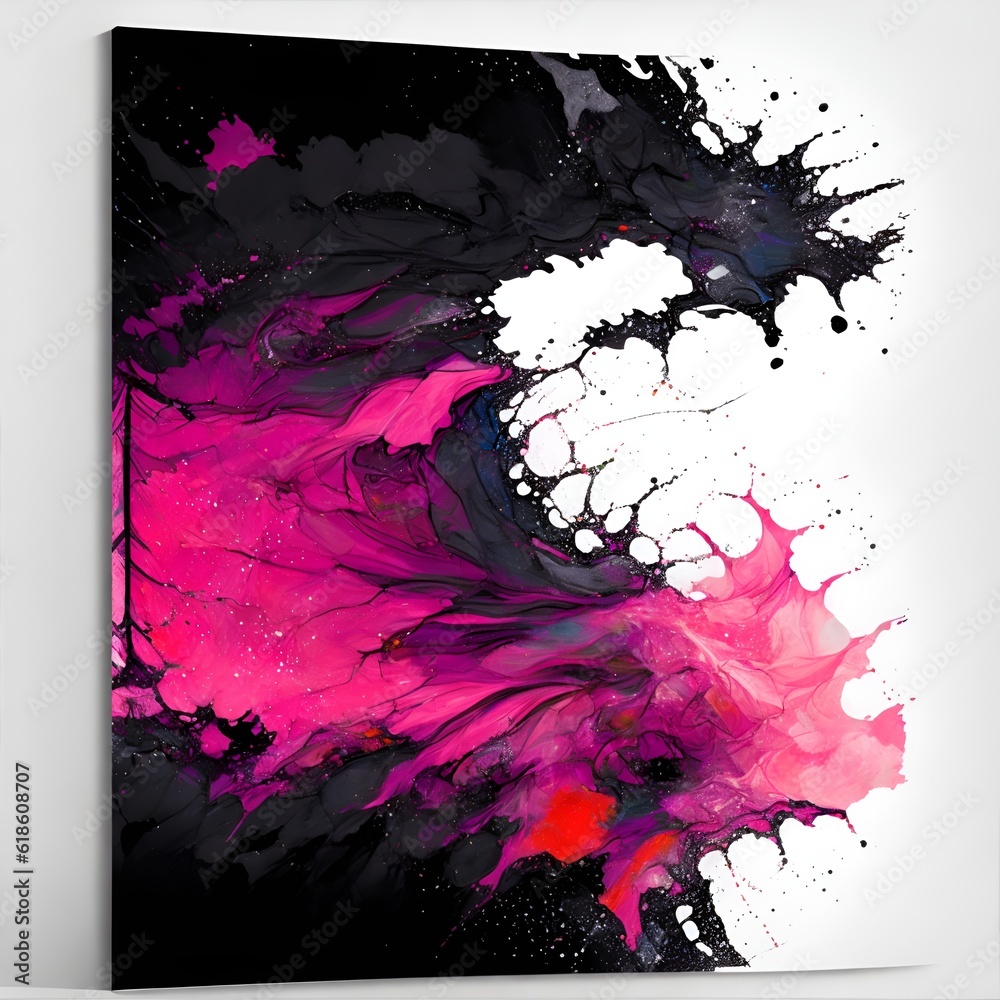 Obraz premium A painting of pink and black paint on a white wall