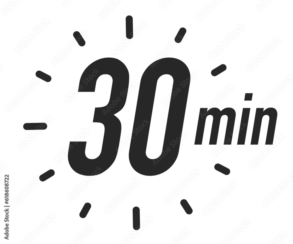 Timer icon 30 minutes vector black color. Stopwatch isolated on white ...