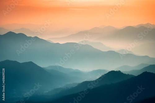 Amazing nature scenery, mountains under morning mist - AI generated