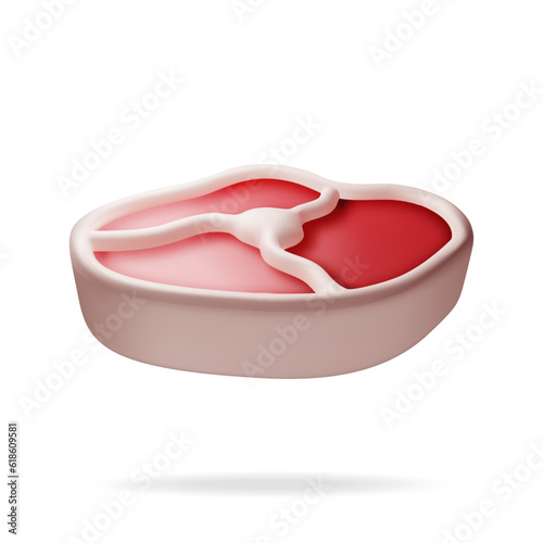 3D Meat Steak Isolated on White. Render Beef Tenderloin. Pork Knuckle. Slice of Steak, Fresh Raw Meat. Uncooked Pork Chop or Beef or Lamb for Barbeque and Cooking. Vector Illustration