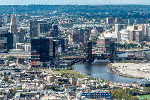 Aerial view of the skyline of Newark  New Jersey  USA and the surrounding areas