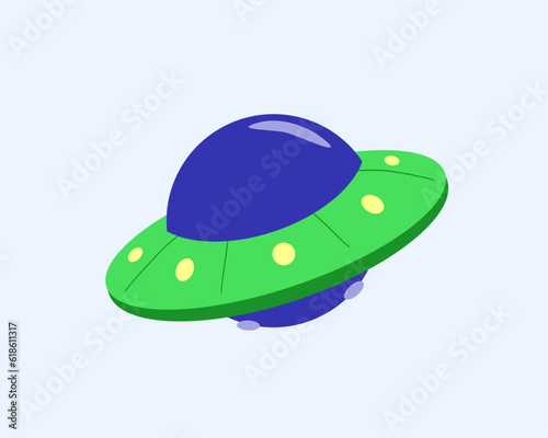 ufo flying over the earth aliens spaceship spacecraft fun cartoon character kids chldren decor decorative colorful bright cartoony drawing flat vector illustration simple icon logo sticker  photo