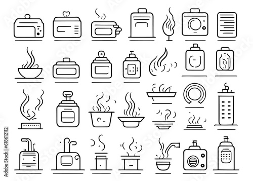 Cooking icon set. It included bake, heat, boil, frying, steam and more icons. Editable Stroke.