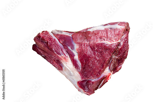 Raw lamb mutton thigh on butcher table. High quality Isolate, transparent background