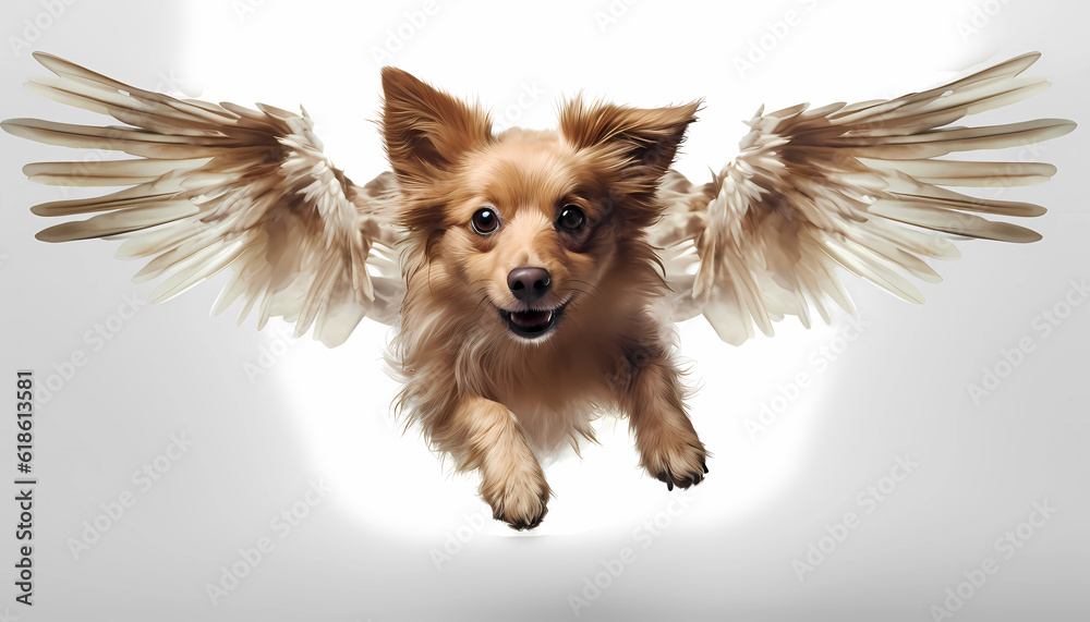 Cute dog flying in the sky with angel wings. Generating AI Stock ...