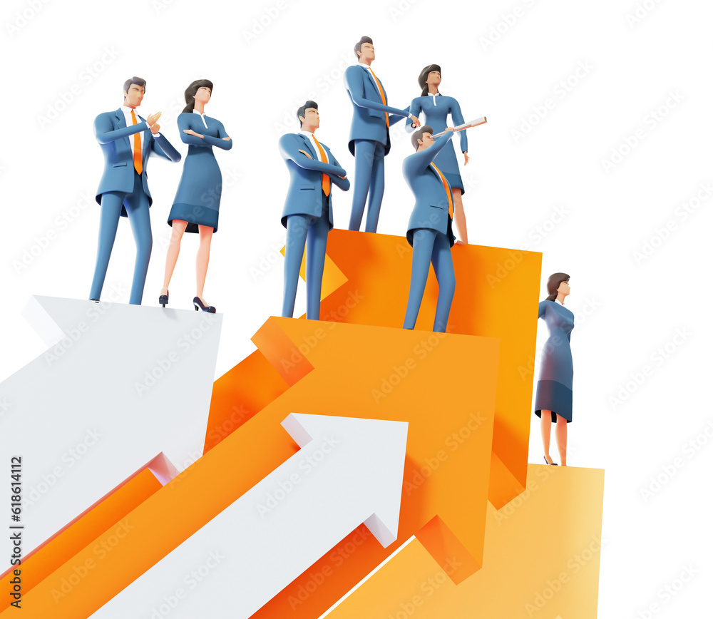 Successful businessman stay on top of big arrow and looking with the telescope, showing achievement, growth, professional success. 3D rendering illustration Successful businessman stay on top of big arrow and looking with the telescope, showing achievement, growth, professional success. 3D rendering illustration