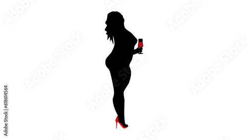 beautiful overweight woman with a glass of wine in her hand