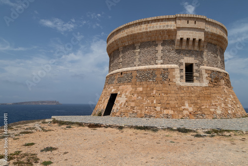 17th century Martello tower on the Spanish island of Menorca near the fishing village of Fornells.
