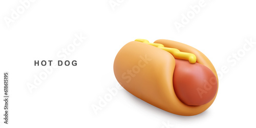 3d Hot Dog on white background. Vector illustration.
