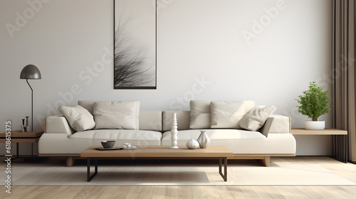 living room interior  Minimal style  Mockup frame  Generative AI