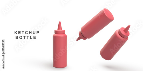 3d realistic set ketchup bottle on white background. Vector illustration.