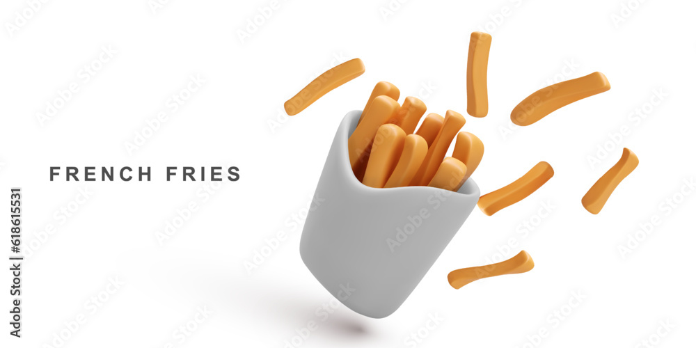 Fototapeta premium 3d realistic French fries. Vector illustration.
