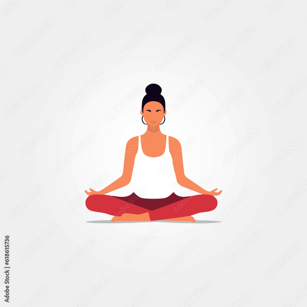vector illustration, young girl sitting meditating