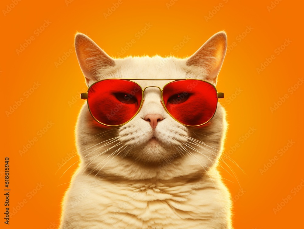 Cat with sunglasses looking at camera on orange background Cat with sunglasses looking at camera on orange background