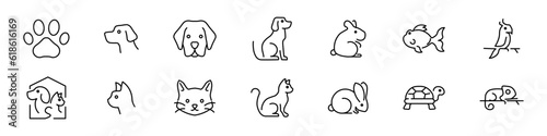 Pet icon set. Included the icons as dog, cat, animals, bird, fish, turtle, rebbit lizard, mouse.