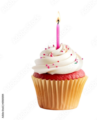 birthday cupcake with candle isolated on transparent background PNG,  ai generat Fototapet