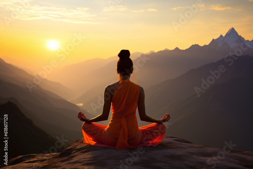 A serene yoga session in the backdrop of the Himalayas, Indian culture, Indian Generative AI