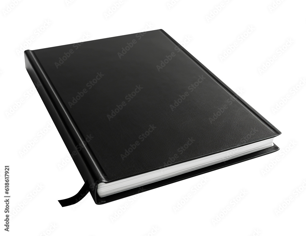 Black book cover for mockup on transparent background. Generative AI. Black book cover for mockup on transparent background. Generative AI.