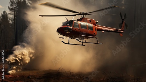 fire in the forest, Eurocopter Firefighter, dropping water in a Forest Fire during Day in Povoa de Lanhoso, Portugal.