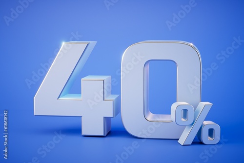 The inscription is 40 percent on a blue background. 3D render