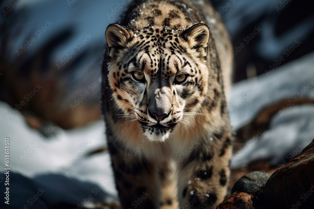 Fototapeta premium Snow leopard in the forest. Generative AI