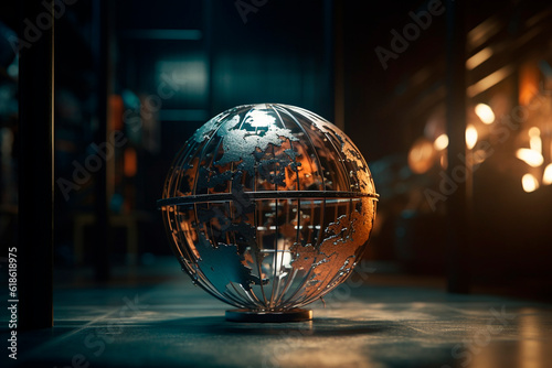 Metal globe. Generative AI