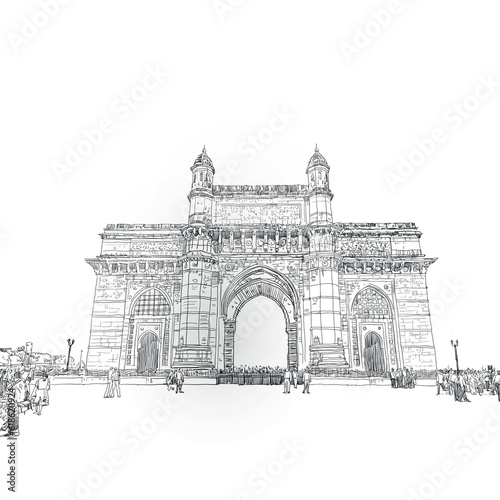 Gateway of india, Mumbai Bombay, famous historical icon illustration
