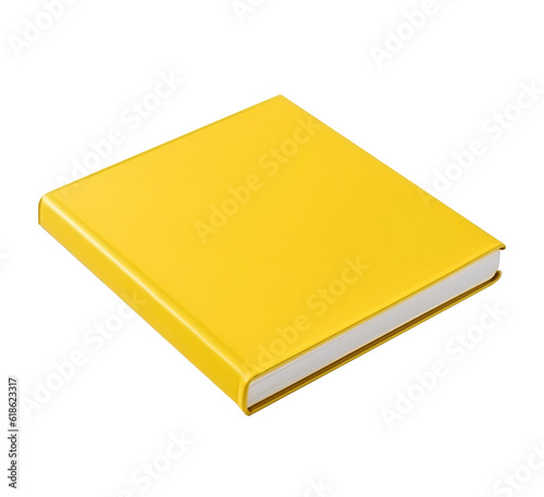 Yellow book cover for mockup on transparent background. Generative AI.
